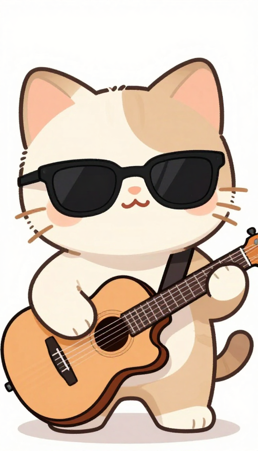 酷萌拟人小猫弹吉他动画风