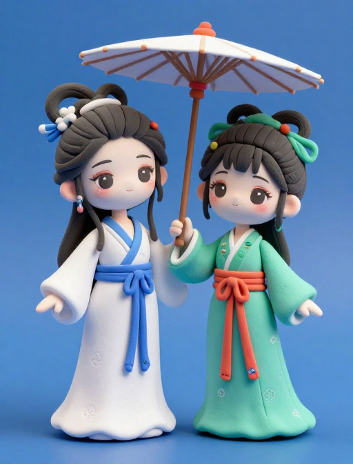 古典神话少女黏土画：Q版大白与小青