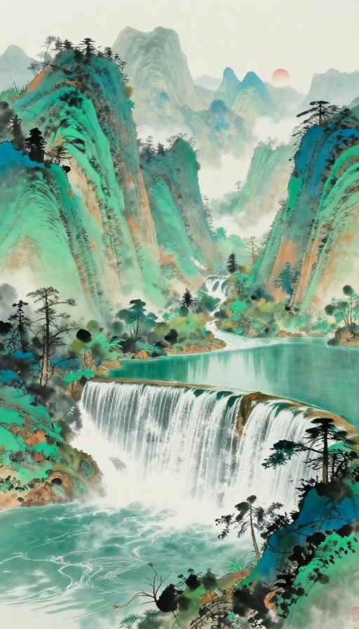 敦煌色系国风水墨：贵州小七孔绝美山水画卷