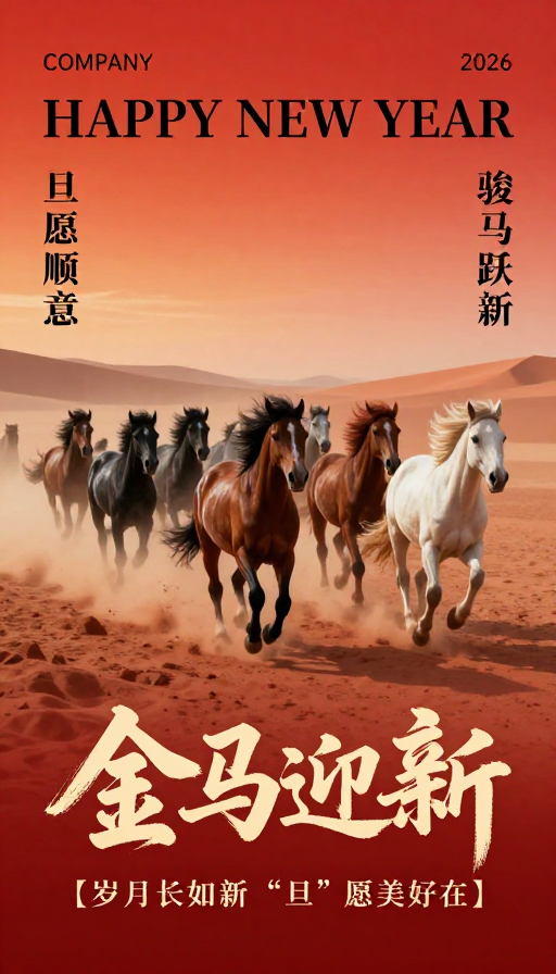 奔马迎新:融合水墨风与东方韵味的春节海报