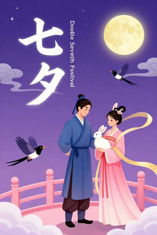 梦幻七夕:古风浪漫插画海报