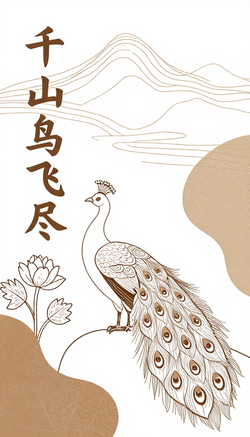 中国古典山水敦煌配色极简线条插画