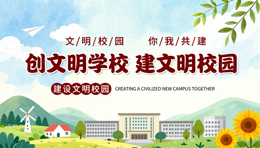 清新插画公益海报:共创文明校园