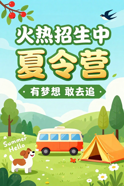 夏日夏令营招生海报:清新童趣,活力无限
