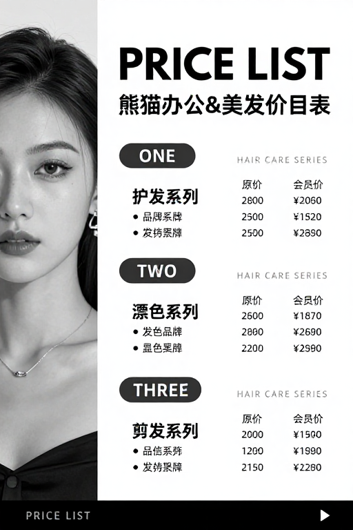 极简黑白美发价目表海报设计