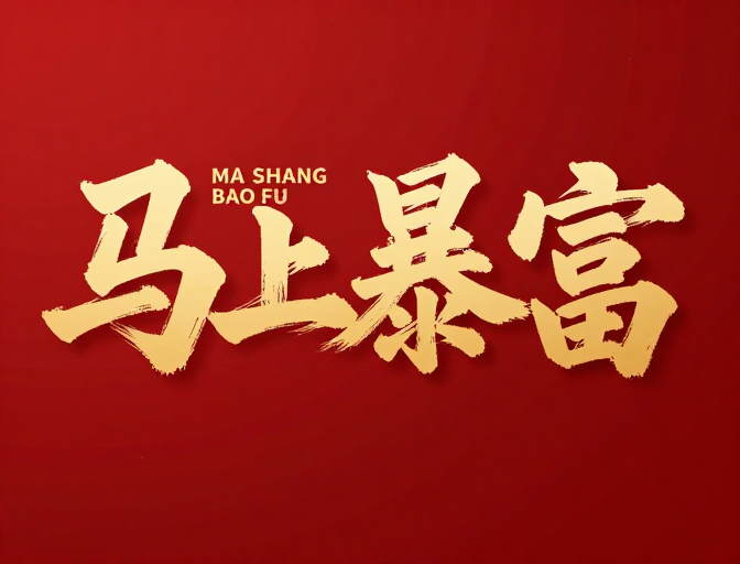 喜庆金色书法‘马上暴富’新年开业财富海报