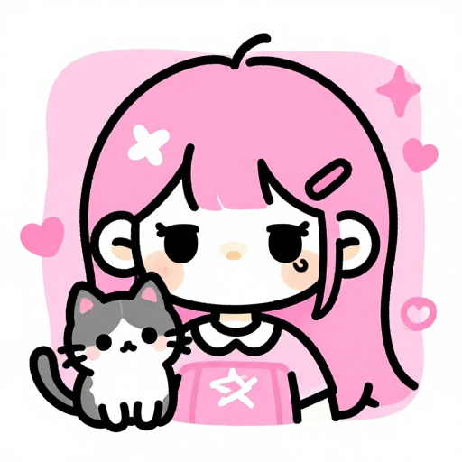 粗线条涂鸦风可爱女孩与猫头像插图