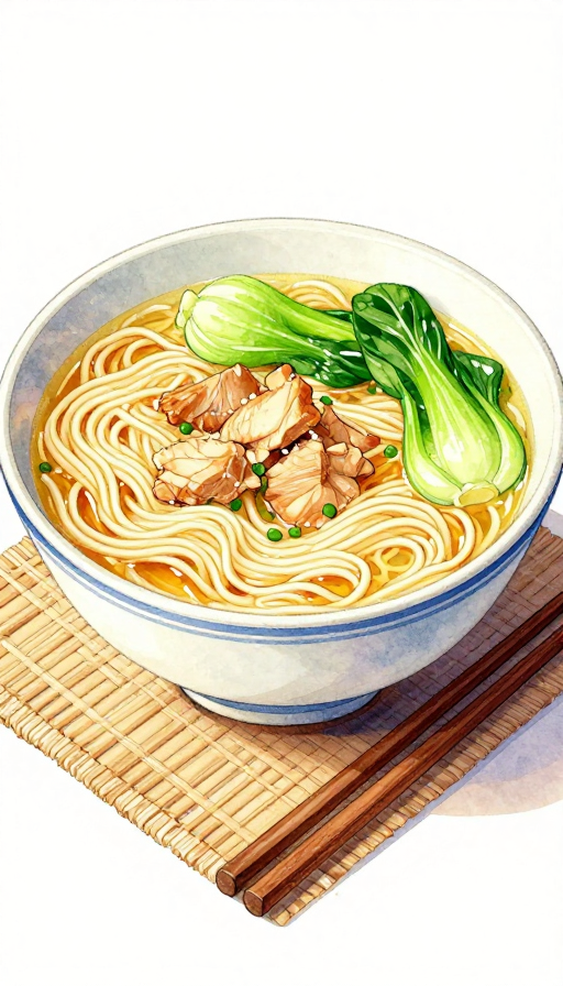森系水彩鸡汤面：高饱和美食插画