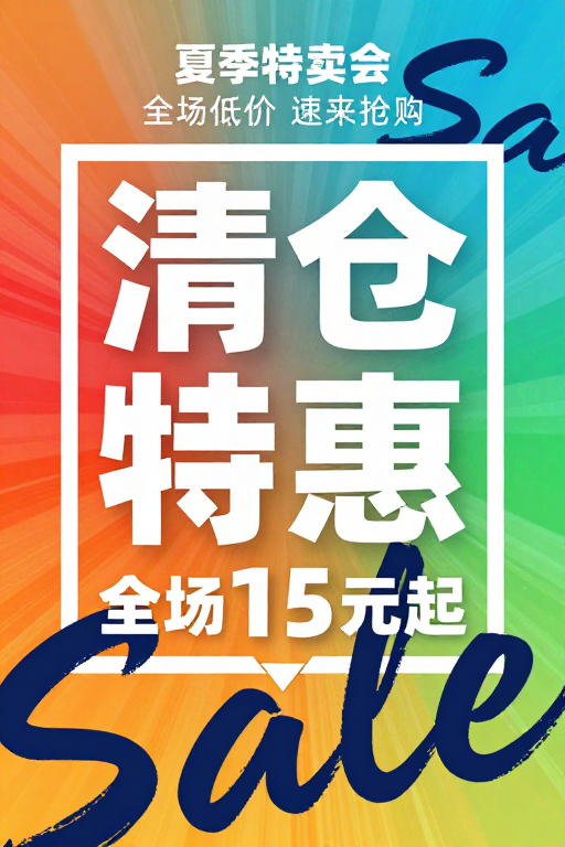 夏季清仓特惠海报:高饱和视觉促销设计