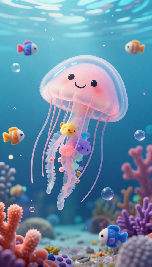 梦幻治愈水下世界：毛绒水母与缤纷鱼群