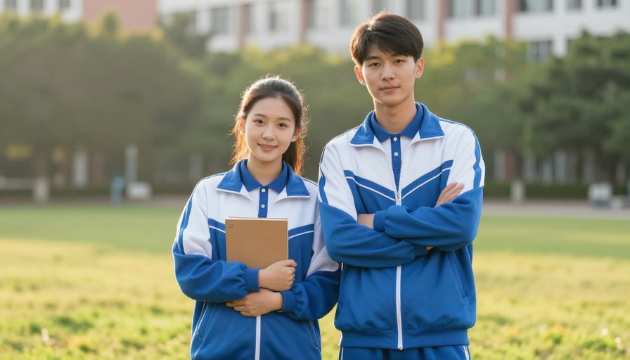 校园青春:蓝白校服学子微笑合影