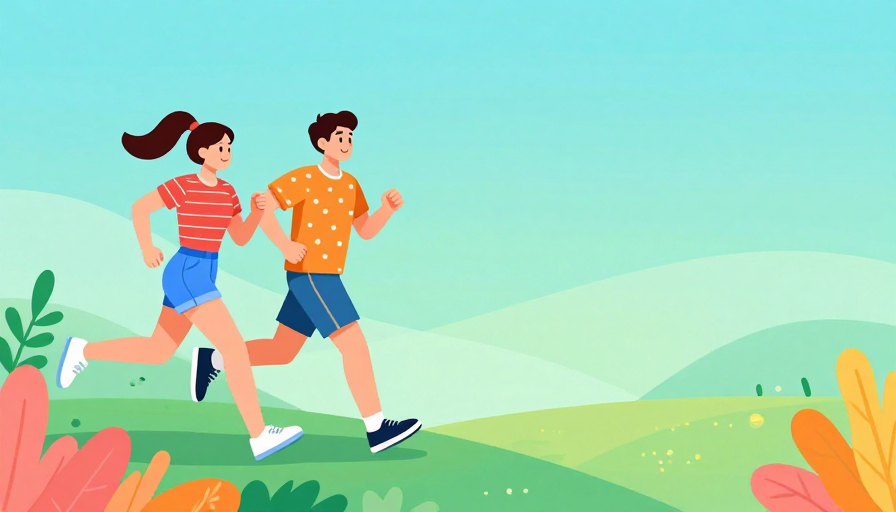 清新扁平插画：双人运动奔跑背景图