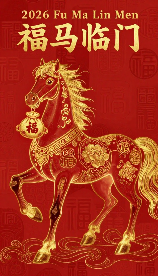 衔福吉马：2026中国风吉祥瑞兽插画