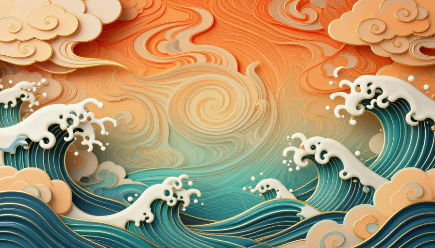 东方奇幻高定云海浪3D立体艺术插画