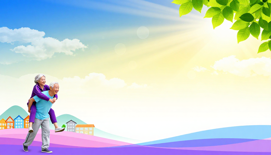 温暖夕阳下的幸福时光:养老生活插画背景