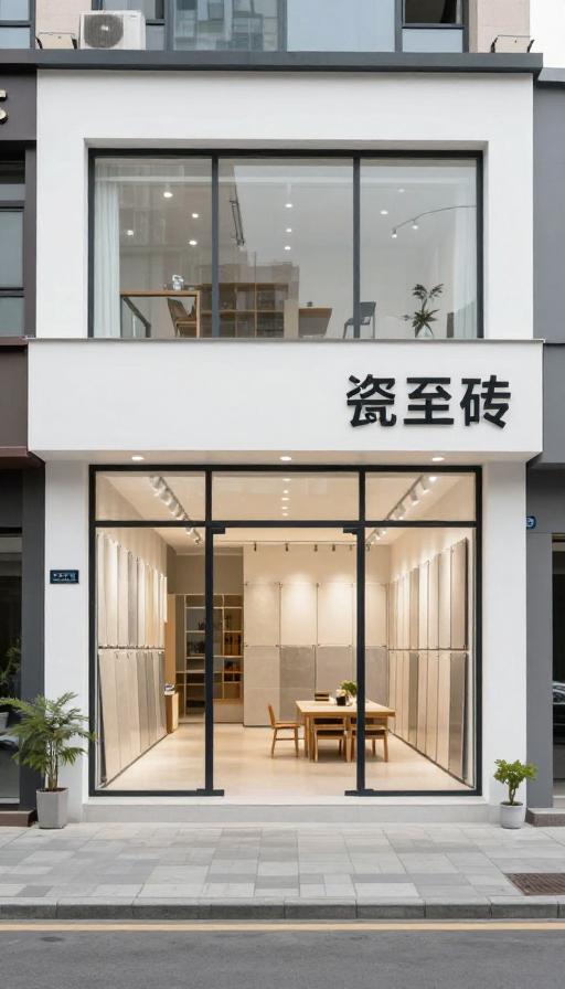 现代简约大平层瓷砖展厅设计效果图