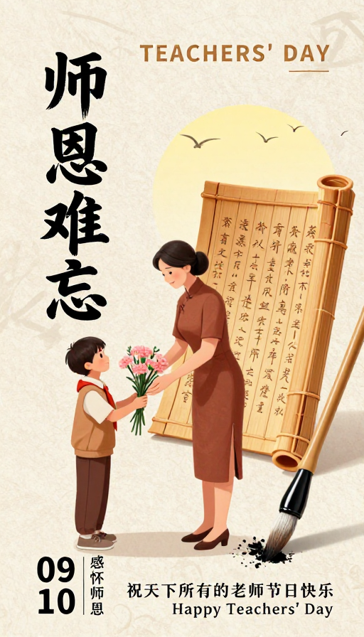 中国风教师节海报：师恩难忘，温情相伴
