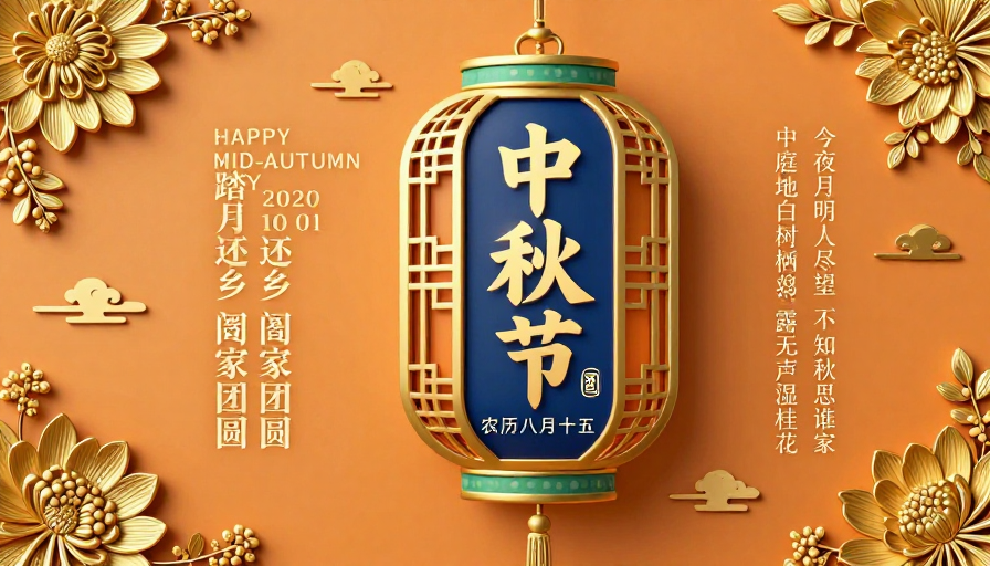 中秋暖橙金辉团圆意境海报