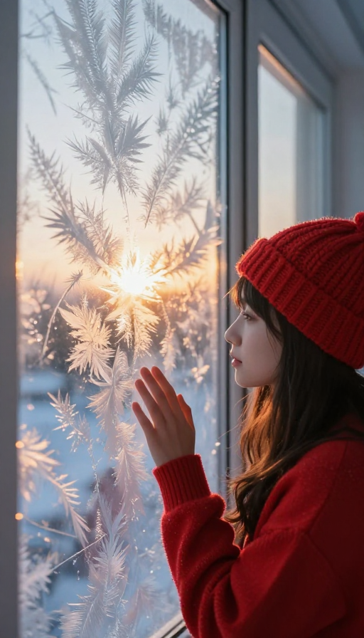 暖阳映冰花：少女触碰冬日的静默诗篇