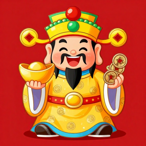 卡通财神爷红年画插画