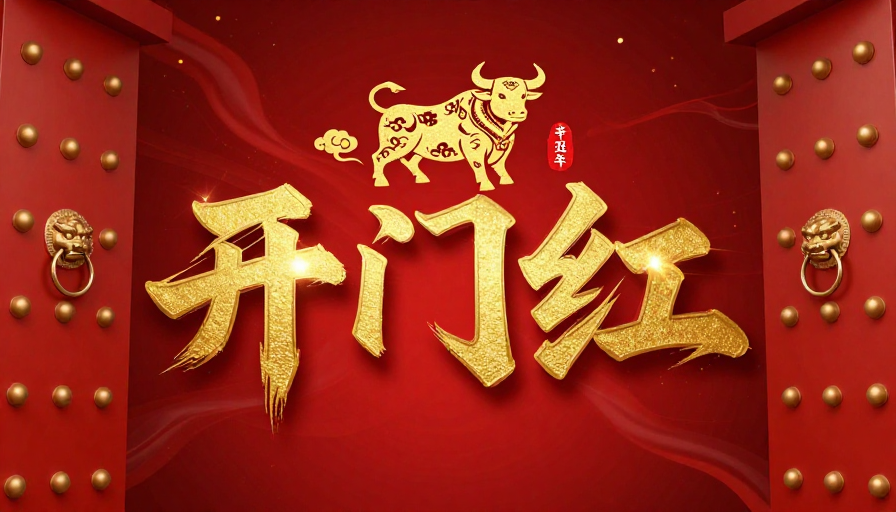 红色中国风新年开门红浮雕海报