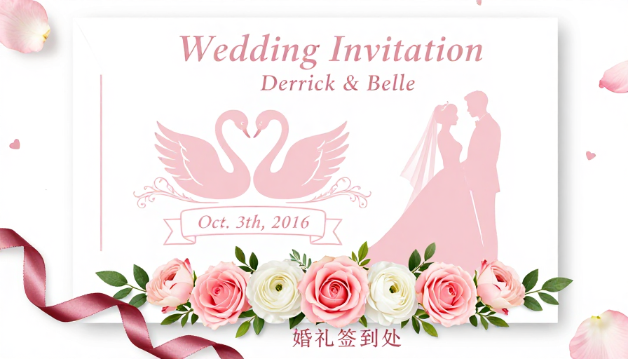 柔美粉色婚礼邀请函:浪漫优雅设计
