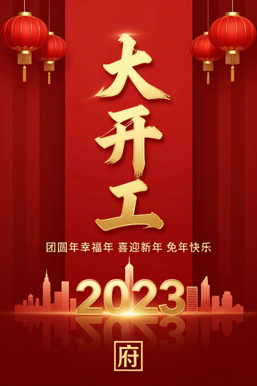 兔年新春贺岁 传统与现代融合的红色金色海报