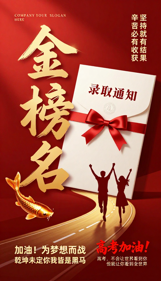 金榜题名·高考加油：金色锦鲤与通知书的励志画面