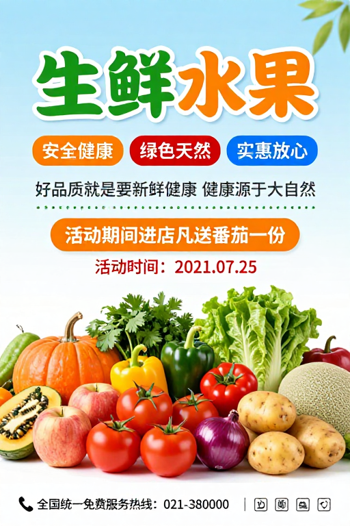 新鲜健康果蔬促销海报：活力生活从自然开始