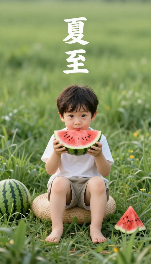 超现实夏日童趣:孩童与瓜的视觉诗篇