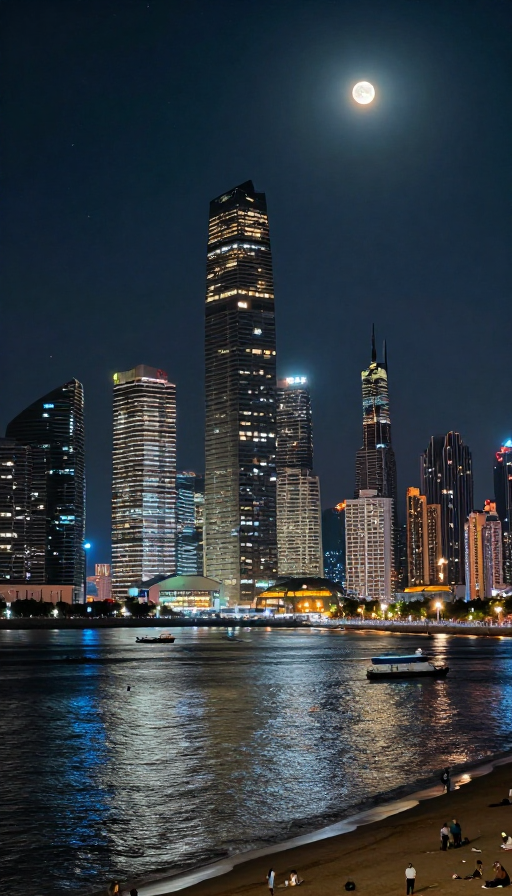 璀璨海滨夜景：都市灯火与星空交融