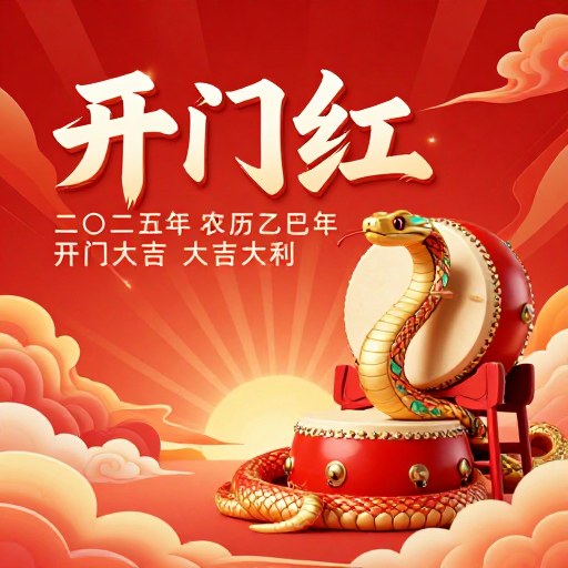 红金蛇鼓祥瑞，立体书法新春氛围海报