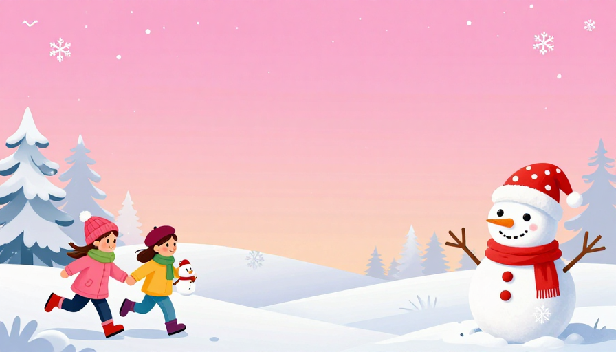 冬日童话风背景图:雪花与奔跑的儿童