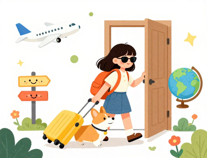童趣探险:女孩携柯基开启梦幻旅行
