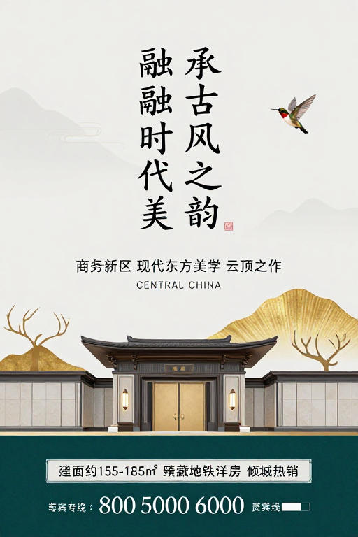 新中式商务地产宣传海报:承古韵融时代之美