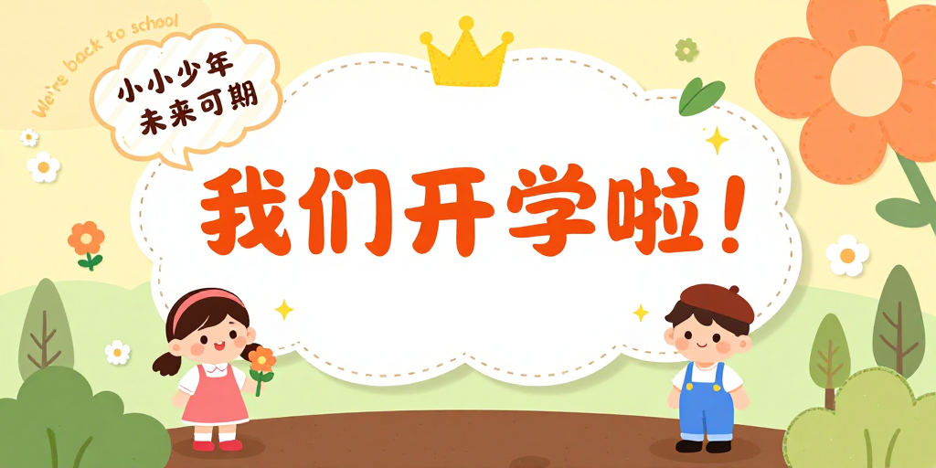 温馨手绘插画:校园开学季童趣海报