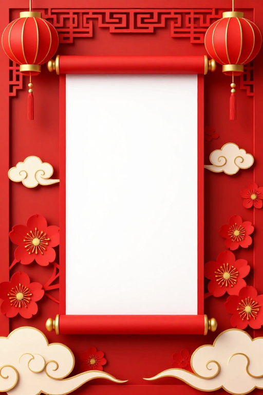 喜庆红金中式剪纸背景