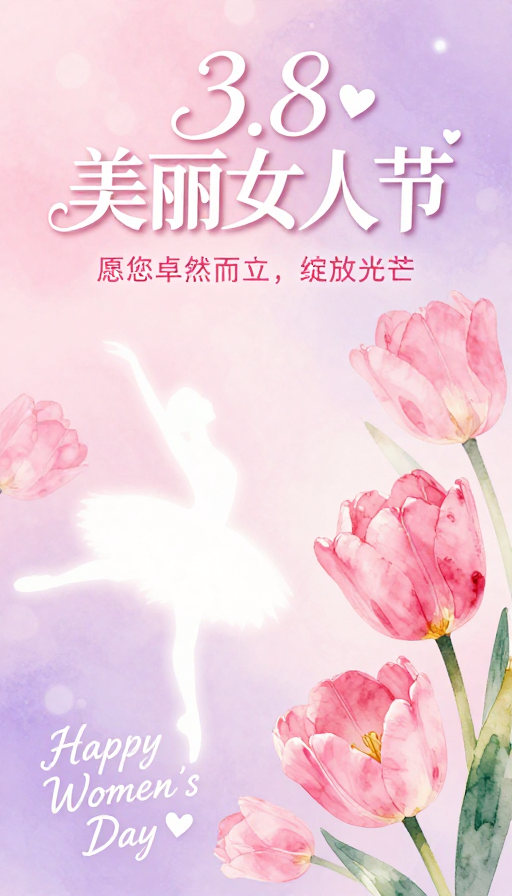 粉紫梦幻水彩妇女节海报