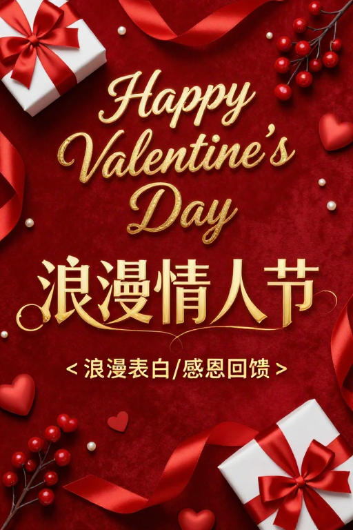 红色丝绒浪漫情人节奢华海报设计