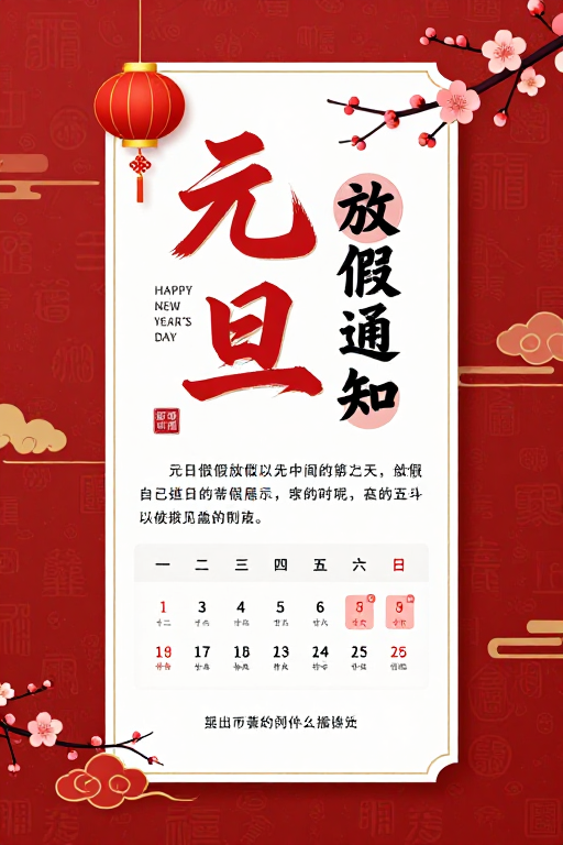 喜庆中国风元旦放假通知海报