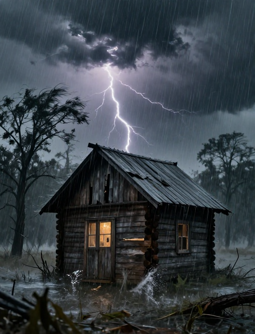 暴雨夜下的孤木屋:紧张与危险交织