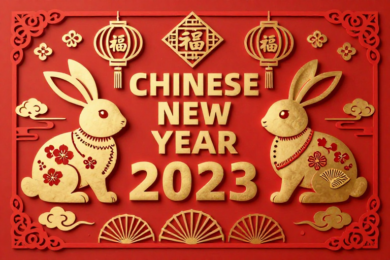 金红剪纸新春祝福：2023年中国新年主题设计