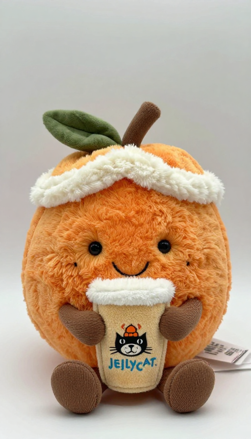 Jellycat橙拟人萌态奶茶帽治愈系插画