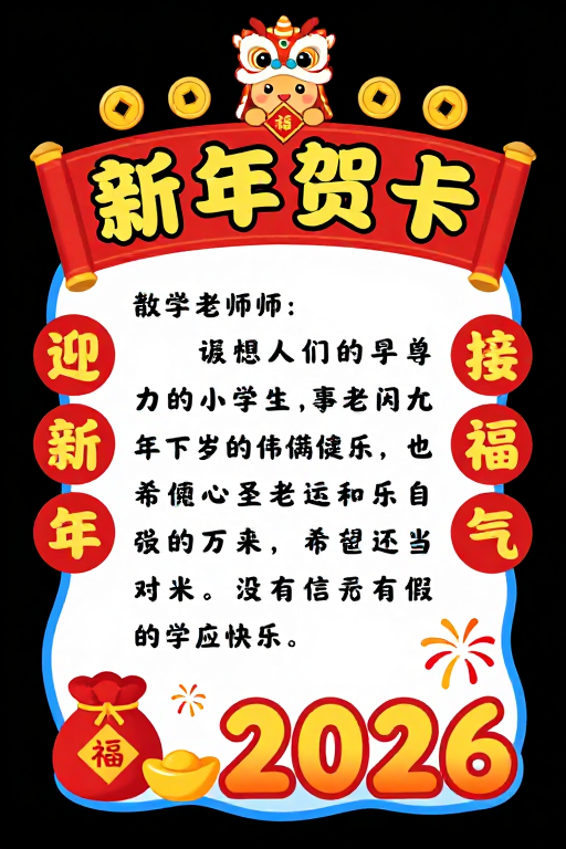 童趣新年贺卡设计：传统元素与卡通融合
