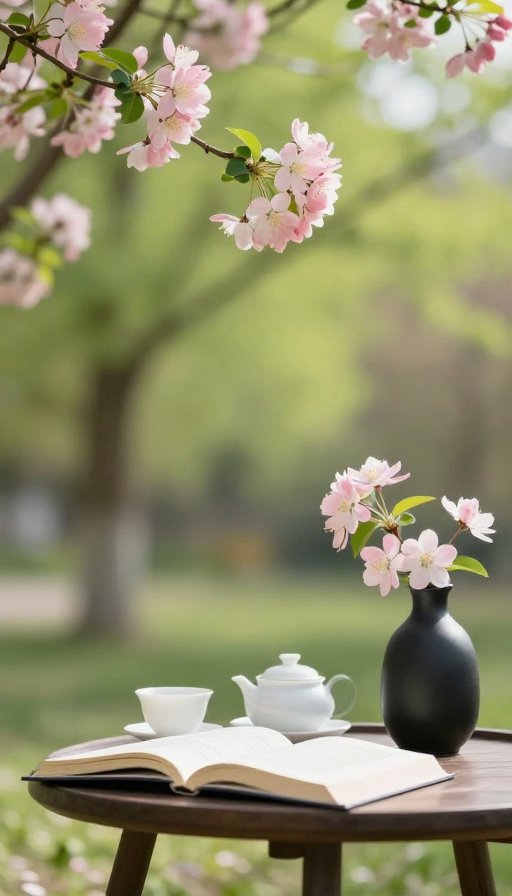 春日静物:海棠茶韵的静谧时光