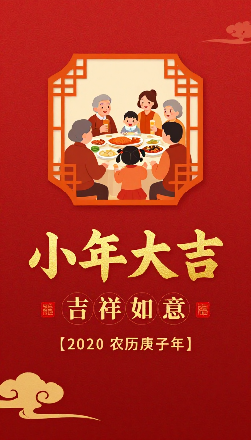 小年团圆喜庆海报：传统中国风家庭插画设计