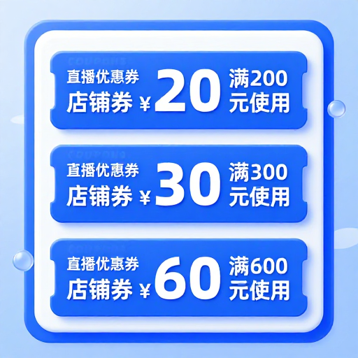 科技蓝白3D优惠券面板 直播促销专属优惠