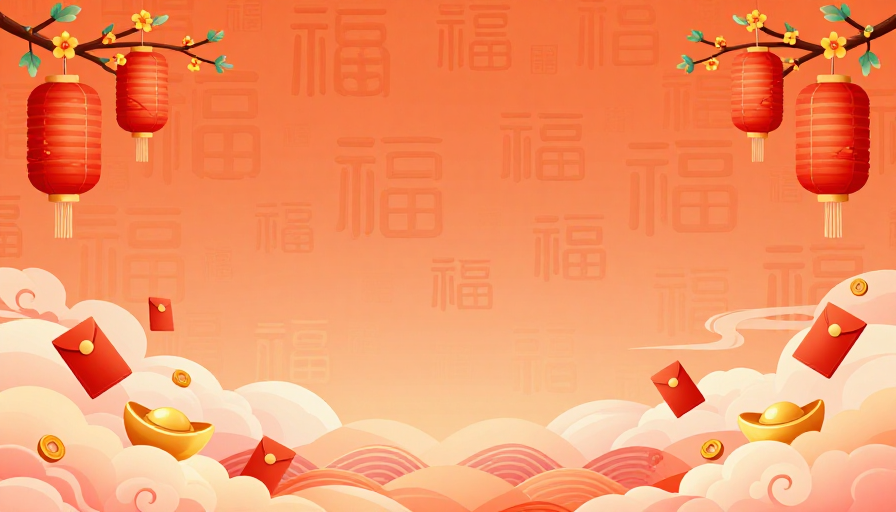 中国风新年喜庆背景 典雅热烈插画风