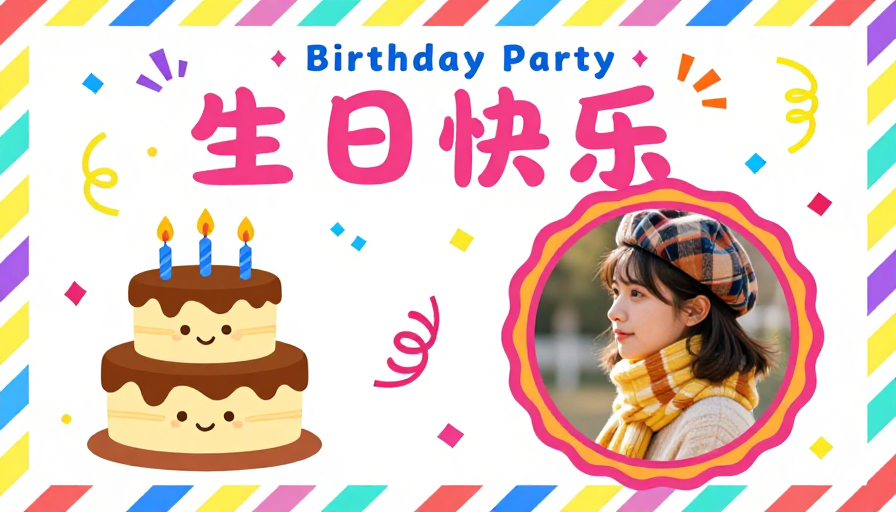 清新童趣生日海报设计:糖果色与手绘蛋糕的温馨祝福