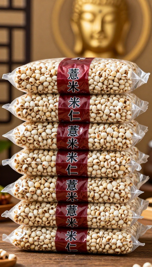 高端品质薏米仁堆叠展示,近景实拍凸显饱满颗粒